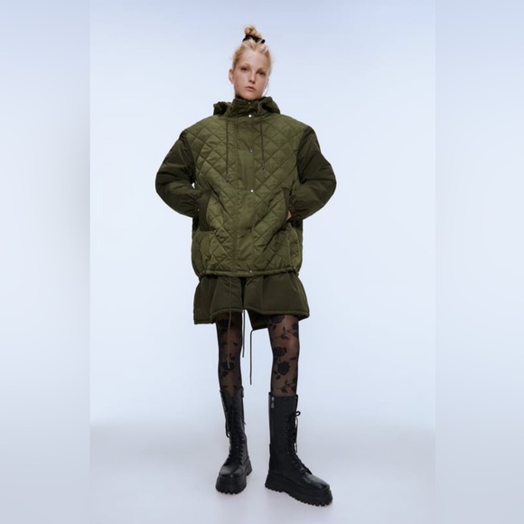 NWT Luxe Minimalist Timeless Zara Water Resistant Hooded Quilted Coat - Picture 5 of 17